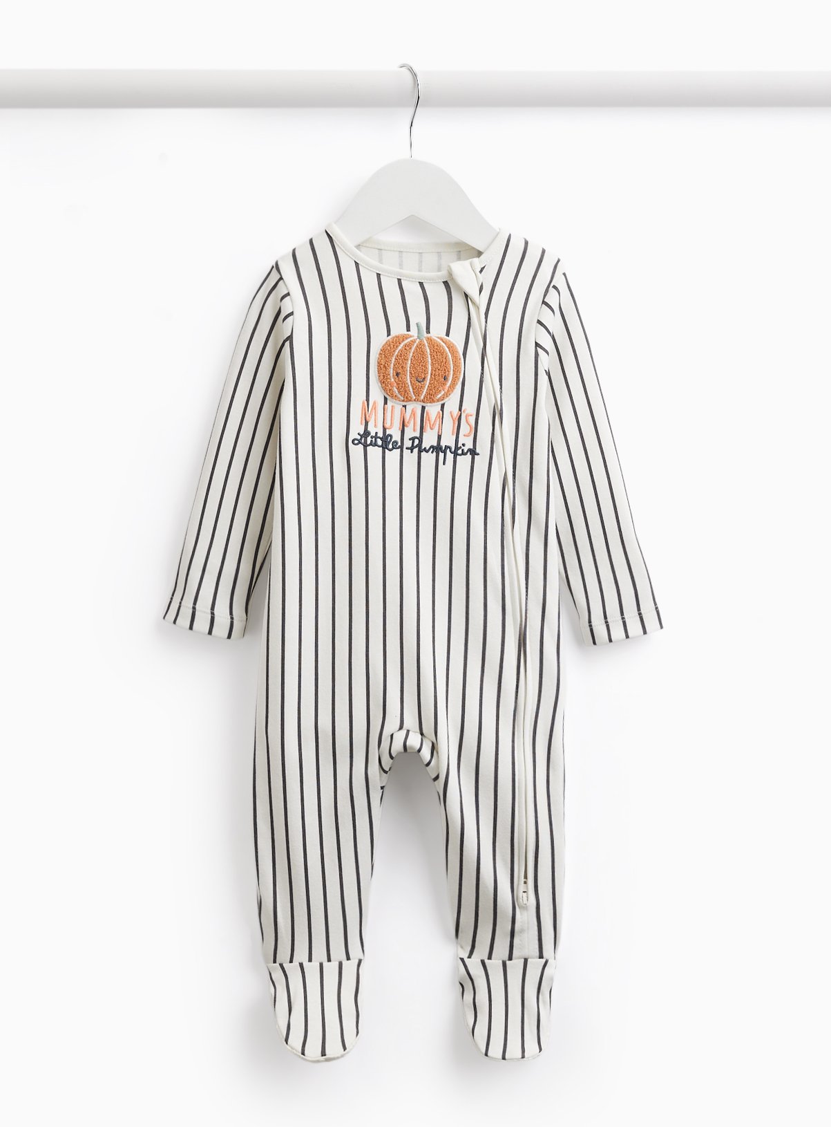 White Stripe Mummy's Little Pumpkin Print Sleepsuit 9-12 months - Image 1 thumbnail